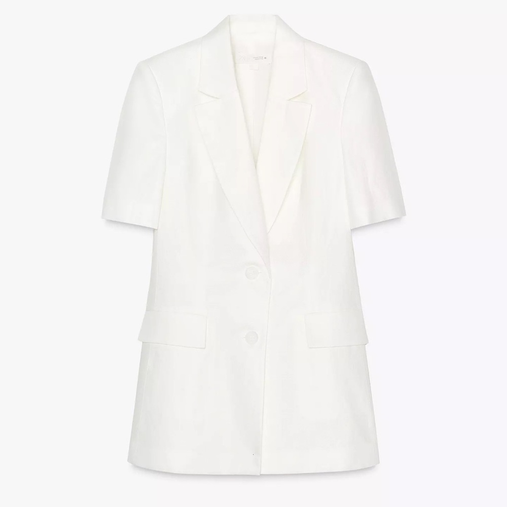 NWT Zara Fitted Short Sleeved White Linen Blazer XS